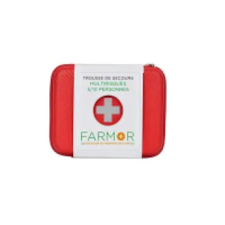 Trousse de secours multirisque 5/10 personnes en PU rouge avec croix LYR 2517 RO Farmor