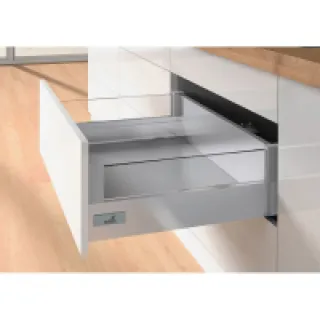 Kit tiroir hauteur 144 avec habillage designside verre – Décor : Blanc – Longueur : 520 mm – HETTICH