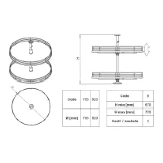 Tourniquet rond – Décor : Gris / Fil chromé – Diamètre : 705 mm – Pour caisson : 800 x 800 mm – INOXA INDUSTRIE