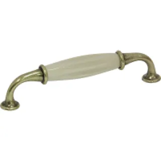 Poignée fixe porcelaine sur zamac – Décor : Bronze / Beige – Entraxe : 128 mm – Hauteur : 36 mm – Largeur : 20 mm – Lon