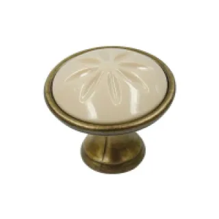 Poignée & bouton métal – Décor : Bronze / Beige – Diamètre : 34 mm – Hauteur : 30 mm – Matériau : Zamac – FOSUN