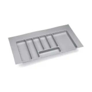 Ramasse-couverts en pvc gris – Décor : Gris aluminium – Largeur maxi : 340 mm – Largeur mini : 300 mm – Pour caisson de