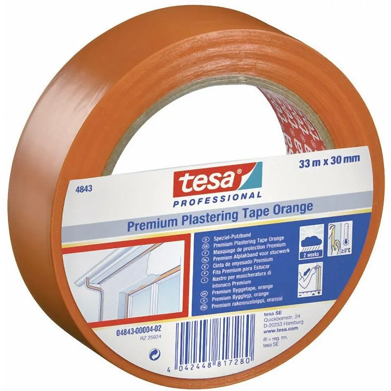 Bande adhésive de plâtrage tesa® Professional tesa 04843-00000-16 orange (L x l) 33 m x 50 mm caoutchouc 1 pc(s) W70866