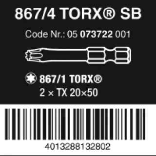 Wera 05073722001 Inserti per Viti TORX Incassato. TX 20