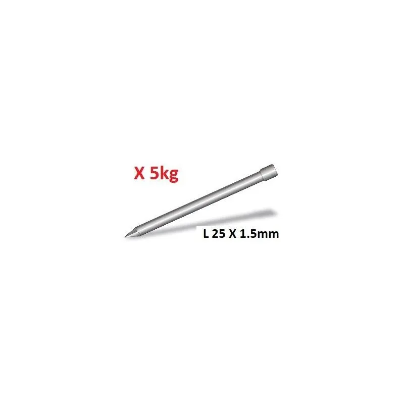 Pointe tête homme 25×1.5mm finition claire (boite de 5kg) TH pour clouage esthetique ARCELOR 102-533-8