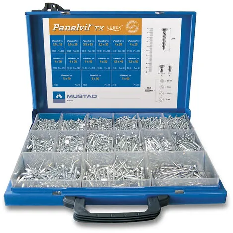 Coffret métallique assorti de vis Panelvit tête fraisée TX MUSTAD Chromiting – MBPV001501910C8