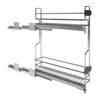 Rangement coulissant étroit pour meuble bas – 2 niveaux – Sens : Gauche – Décor : Chromé – Matériau : Acier – Hauteur :