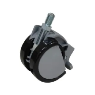 Roulette pivotante ø75 – Charge : 75 kg – Blocage : Avec – Décor : Noir – Fixation : Platine 42 x 42 mm – Hauteur utile