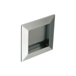 Poignée cuvette – Décor : Nickelé satiné – Dimensions : 69 x 69 mm – Encastrement : 63 x 63 mm – Matériau : Métal – Pro