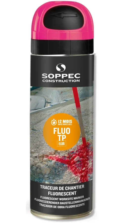 TRACEUR DE CHANTIER FLUO TP CERISE 650ML - SOPPEC PRODUIT DE TRAITEMENT ET MAINTENANCE (vendu par 12) - SOPPEC - 141525 (vendu par 12)