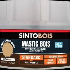 MASTIC A BOIS STANDARD SINTOBOIS CHENE CLAIR 170 ML – SINTO FIXATION ASSEMBLAGE – SINTO – 33750 (vendu par 6)