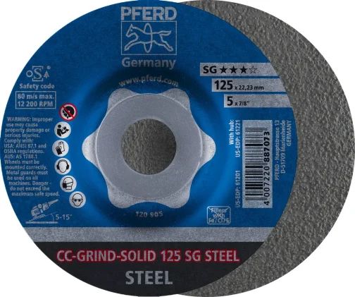 DISQUE ABRASIF CC-GRIND-SOLID SG STEEL 125X22,23MM - PFERD RUGGEBERG FRANCE - 64185125 (vendu par 10)