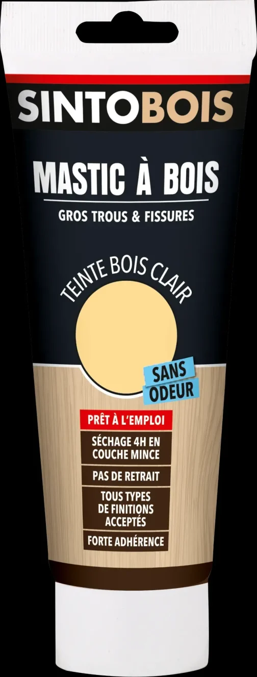 MASTIC A BOIS PRET A L'EMPLOI BOIS CLAIR TUBE 400G - SINTO FIXATION ASSEMBLAGE - SINTO - 39900 (vendu par 6)