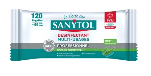 LINGETTE DESINFECTANTE MULTI-SURFACES EUCALYPTUS X120 - SANYTOL PRO PROTECTION HYGIENE ET SECURITE (vendu par 8) - SANYTOL PRO - 33661405 (vendu par 8)