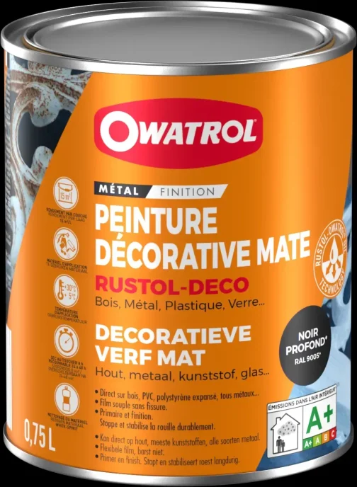 RUSTOL DECO NOIR MAT RAL 9005 (0.75L) - OWATROL PRODUIT DE TRAITEMENT ET MAINTENANCE - OWATROL - 1628AA/NL