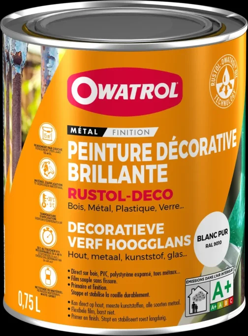 RUSTOL DECO BLANC PUR BRILLANT RAL 9010 (0.75L) - OWATROL PRODUIT DE TRAITEMENT ET MAINTENANCE - OWATROL - 1345AA/NL