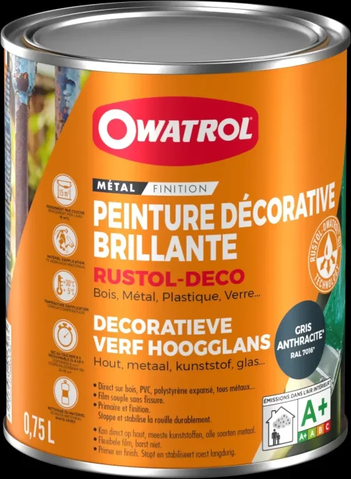 RUSTOL DECO GRIS ANTHRACITE BRILLANT RAL 7016 (0.75L) - OWATROL PRODUIT DE TRAITEMENT ET MAINTENANCE - OWATROL - 1396AA/NL