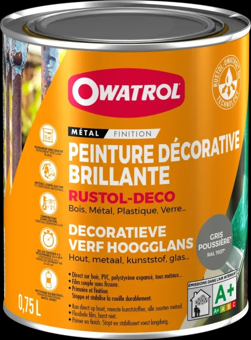 RUSTOL DECO GRIS POUSSIERE BRILLANT RAL 7037 (0.75L) - OWATROL PRODUIT DE TRAITEMENT ET MAINTENANCE - OWATROL - 1378AA/NL