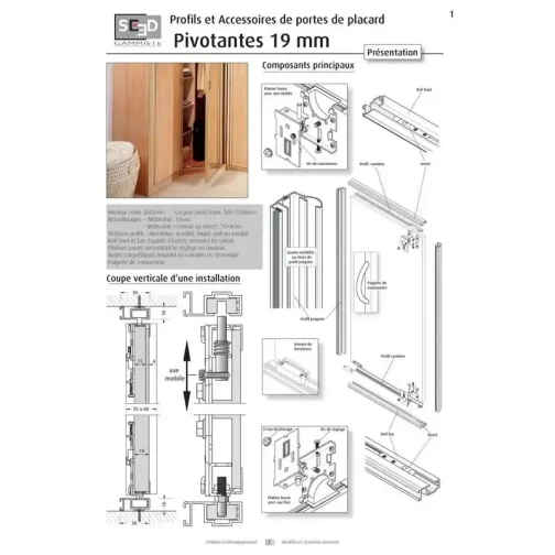 RAIL HAUT / BAS POUR PORTE PIVOTANTE 19MM - SEED QUINCAILLERIE D'AMEUBLEMENT ET D'AGENCEMENT - SEED - RPIVSA 2.55