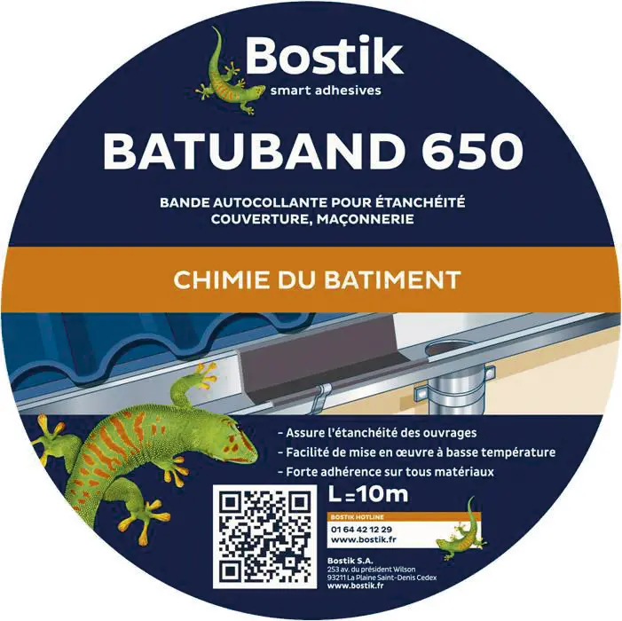 BATUBAND 650 GRIS LARGEUR 10 CM ROULEAU DE 10 M – BOSTIK – 30140106 (vendu par 6)