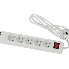 BLOC 5 PRISES + 2 PRISES USB BLANC AVEC INTERRUPTEUR – 1,5M CABLE H05VVF 3G1 – CEBA – BP5IU